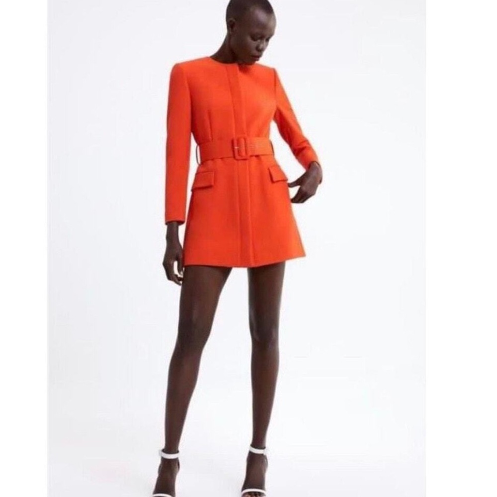 Zara belted new with tags small snap button tunic length blazer